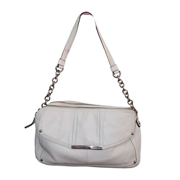 B. Makowsky Vintage White Pebble  Leather Shoulder Bag Purse - Picture 1 of 16